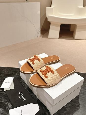 Kitlife Celine Arc de Triomphe Straw Slides Brown Logo