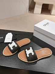 Kitlife Celine Arc de Triomphe Straw Slides Black and White Logo - 1
