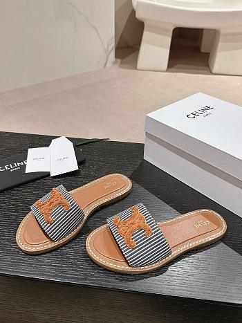 Kitlife Celine Arc de Triomphe Straw Slides Blue & Brown Logo