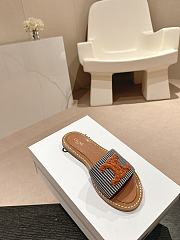 Kitlife Celine Arc de Triomphe Straw Slides Blue & Brown Logo - 3