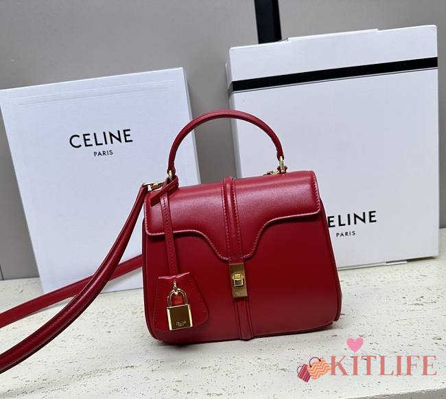 Kitlife C­eli­ne Small Classique 16 Bag Smooth Calfskin Shoulder Bag Red 197983 23x19x10.5cm - 1
