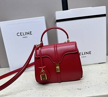 Kitlife C­eli­ne Small Classique 16 Bag Smooth Calfskin Shoulder Bag Red 197983 23x19x10.5cm