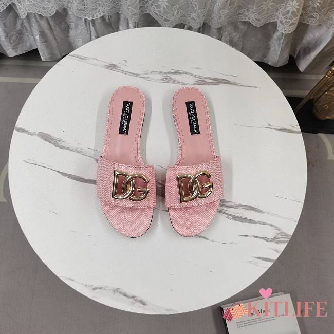 Kitlife Dolce & Gabbana DG-plaque Raffia Slippers Pink - 1