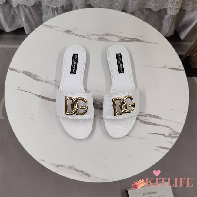 Kitlife Dolce & Gabbana DG-plaque Raffia Slippers White - 1