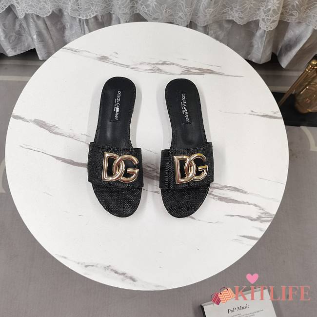 Kitlife Dolce & Gabbana DG-plaque Raffia Slippers Black - 1