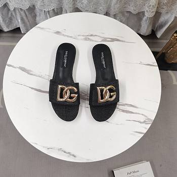 Kitlife Dolce & Gabbana DG-plaque Raffia Slippers Black