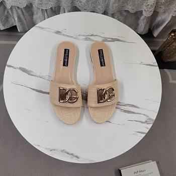 Kitlife Dolce & Gabbana DG-plaque Raffia Slippers Beige