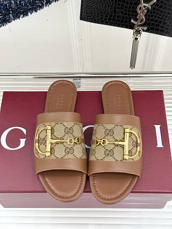 Kitlife Gucci Slide Sandal With Horsebit Light Brown Leather
