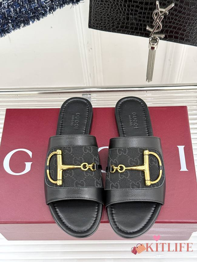 Kitlife Gucci Slide Sandal With Horsebit Black Leather - 1
