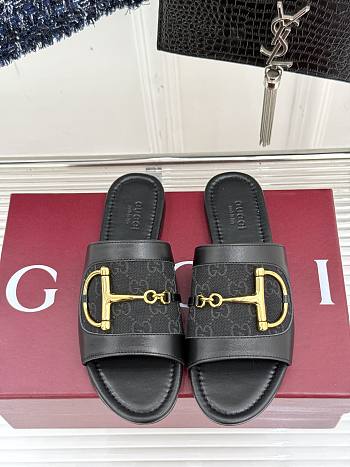 Kitlife Gucci Slide Sandal With Horsebit Black Leather