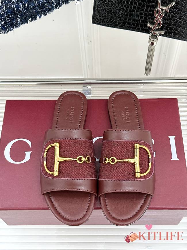 Kitlife Gucci Slide Sandal With Horsebit Red Leather - 1