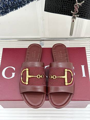 Kitlife Gucci Slide Sandal With Horsebit Red Leather