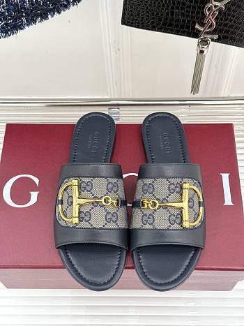 Kitlife Gucci Slide Sandal With Horsebit Dark Blue Leather