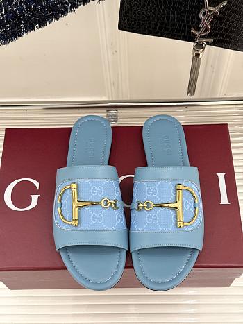 Kitlife Gucci Slide Sandal With Horsebit Blue Leather