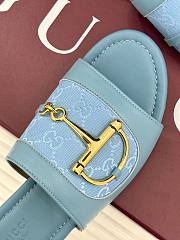 Kitlife Gucci Slide Sandal With Horsebit Blue Leather - 3