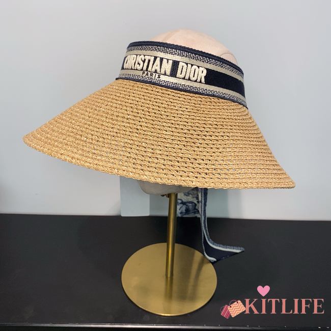 Kitlife Dior D-Ocean Visor with Mitzah Straw With Blue and White Embroidered Band - 1