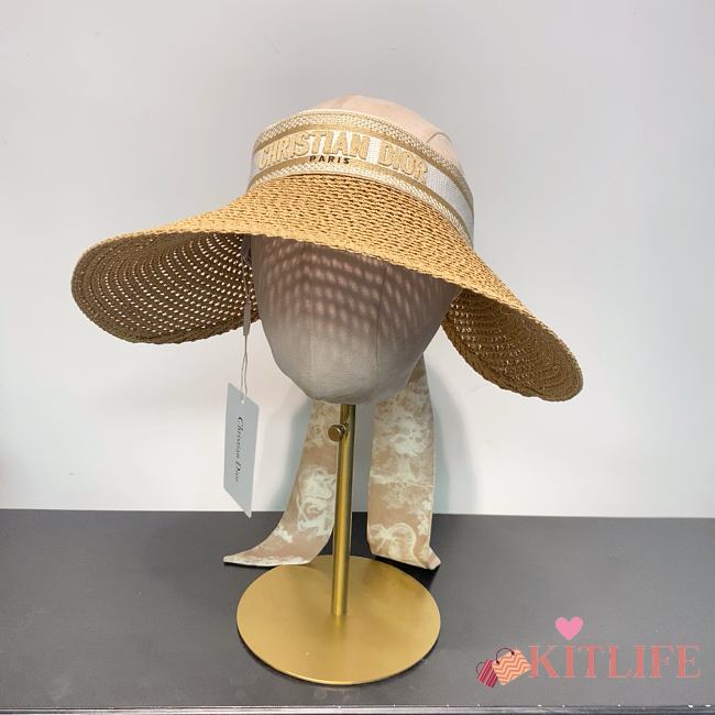 Kitlife Dior D-Ocean Visor with Mitzah Straw With Beige and White Embroidered Band - 1