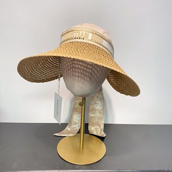 Kitlife Dior D-Ocean Visor with Mitzah Straw With Beige and White Embroidered Band