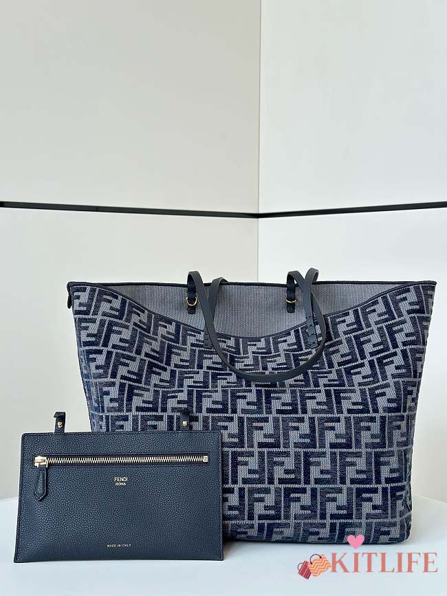 Kitlife Fendi Roll FF Pattern Double-sided Tote Bag Dark Blue 35x19.5x32cm - 1
