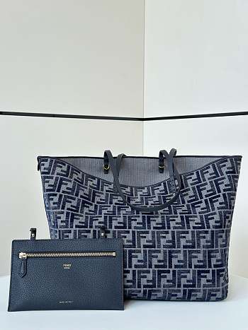 Kitlife Fendi Roll FF Pattern Double-sided Tote Bag Dark Blue 35x19.5x32cm