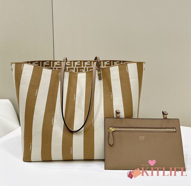 Kitlife Fendi Roll FF Pattern Double-sided Tote Bag Beige & Brown 33x22x30cm - 1