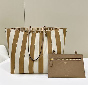 Kitlife Fendi Roll FF Pattern Double-sided Tote Bag Beige & Brown 33x22x30cm