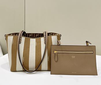 Kitlife Fendi Roll FF Pattern Double-sided Tote Bag Beige & Brown 22x14x18cm