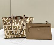 Kitlife Fendi Roll FF Pattern Double-sided Tote Bag Beige & Brown 22x14x18cm - 3