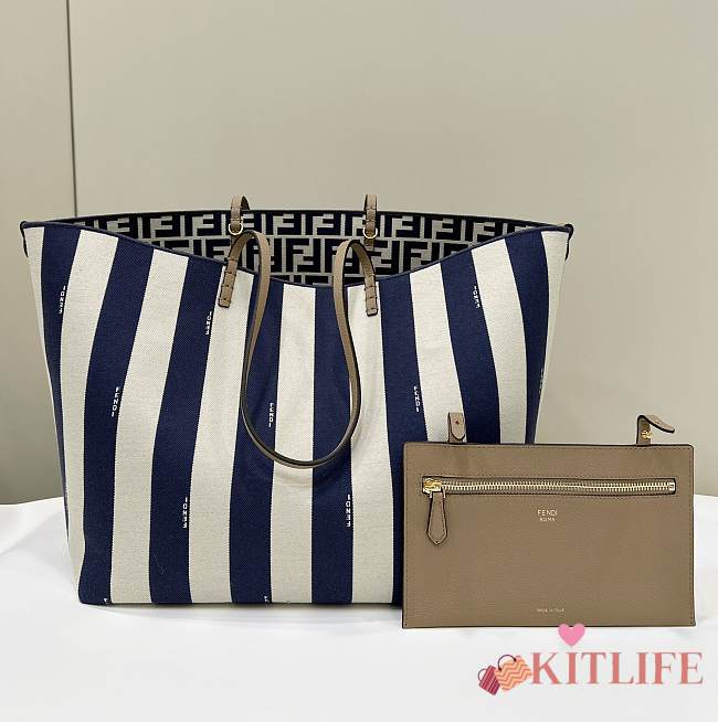 Kitlife Fendi Roll FF Pattern Double-sided Tote Bag Beige & Blue 33x22x30cm - 1