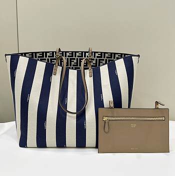 Kitlife Fendi Roll FF Pattern Double-sided Tote Bag Beige & Blue 33x22x30cm