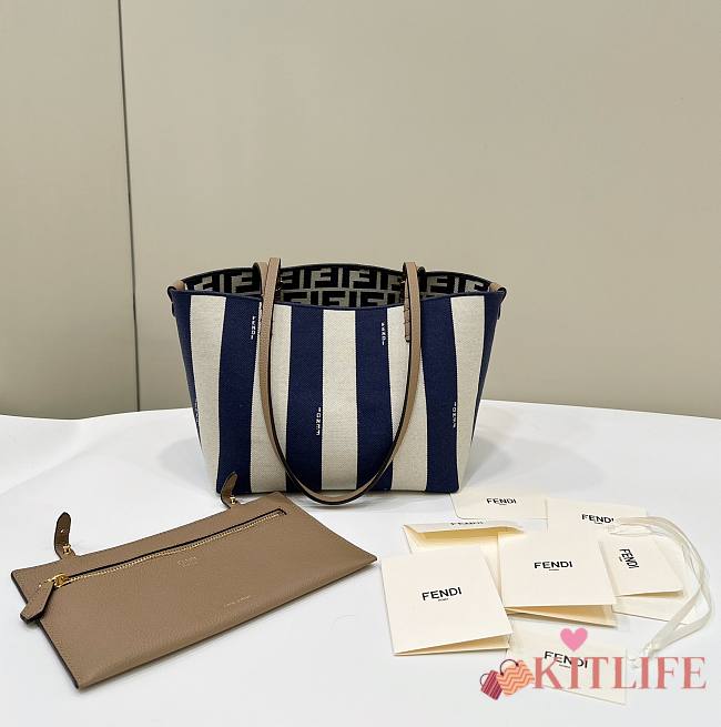 Kitlife Fendi Roll FF Pattern Double-sided Tote Bag Beige & Blue 22x14x18cm - 1