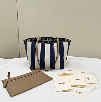 Kitlife Fendi Roll FF Pattern Double-sided Tote Bag Beige & Blue 22x14x18cm