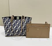 Kitlife Fendi Roll FF Pattern Double-sided Tote Bag Beige & Blue 22x14x18cm - 2