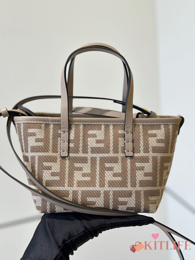Kitlife Fendi Roll Mini FF Jacquard & Leather Tote Beige 8655C 15.5x11x13cm - 1