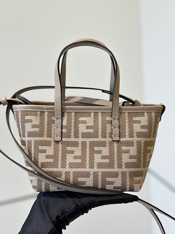 Kitlife Fendi Roll Mini FF Jacquard & Leather Tote Beige 8655C 15.5x11x13cm
