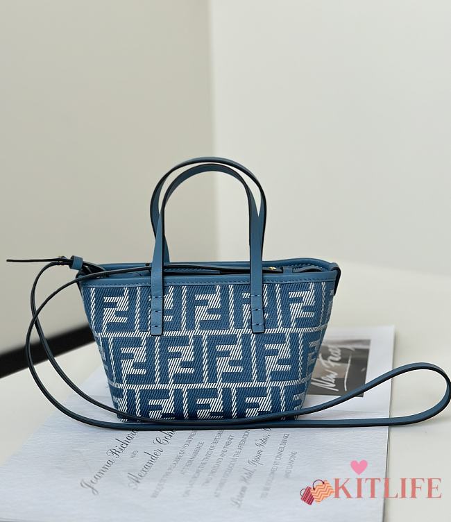 Kitlife Fendi Roll Mini FF Jacquard & Leather Tote Blue 8655C 15.5x11x13cm - 1