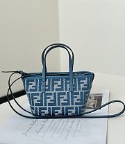 Kitlife Fendi Roll Mini FF Jacquard & Leather Tote Blue 8655C 15.5x11x13cm - 1
