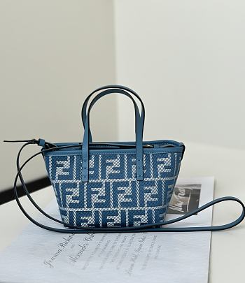 Kitlife Fendi Roll Mini FF Jacquard & Leather Tote Blue 8655C 15.5x11x13cm