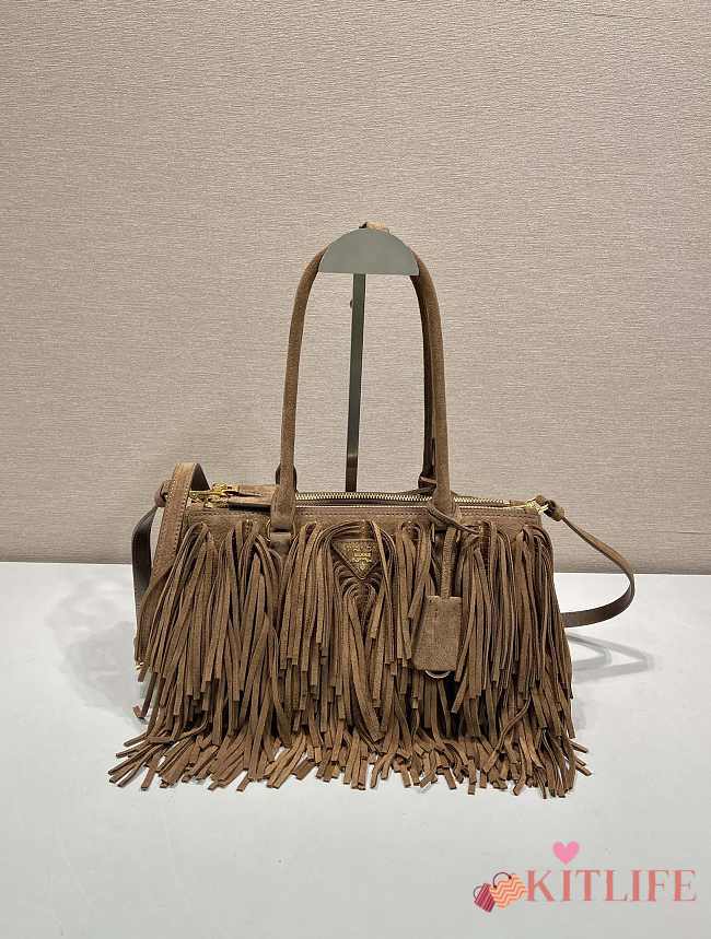 Kitlife Prada Galleria Tassel Bag Brown Suede Leather 1BA457 30x14x10.5cm - 1