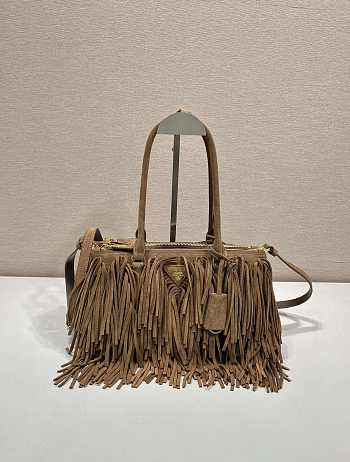 Kitlife Prada Galleria Tassel Bag Brown Suede Leather 1BA457 30x14x10.5cm