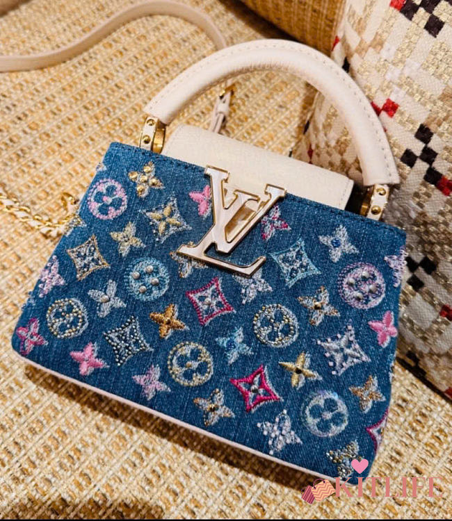 Kitlife Louis Vuitton Capucines Mini Bag Blue Monogram Denim With Beads M12947 21x13.6x8cm - 1