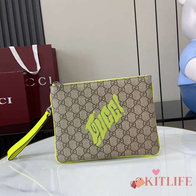 Kitlife Gucci Small Pouch With Green Print 23x17x1.5cm - 1