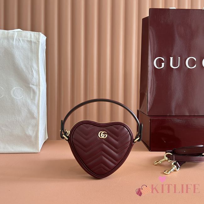 Kitlife Gucci GG Marmont Hear Bag Red 837753 13.5x11.5x2.5cm - 1