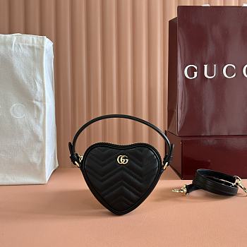 Kitlife Gucci GG Marmont Hear Bag Black 837753 13.5x11.5x2.5cm