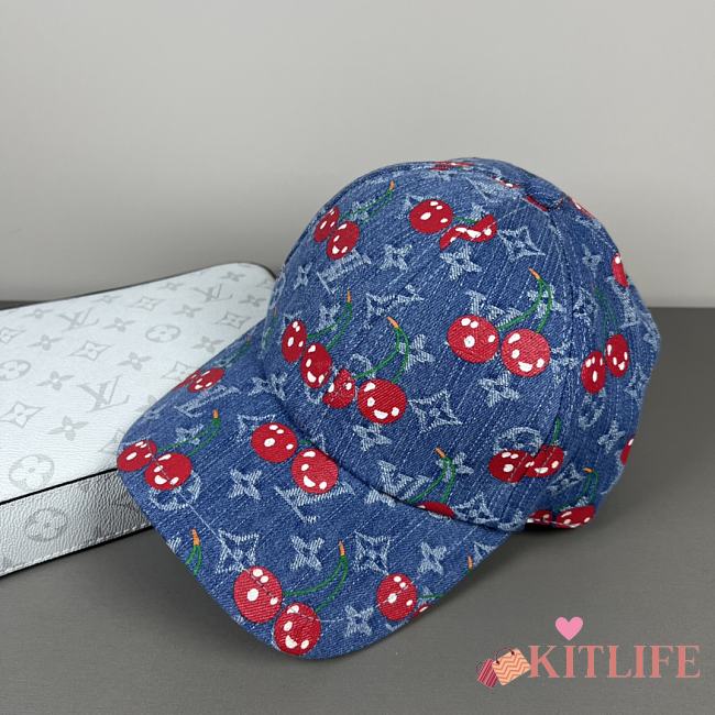 Kitlife Louis Vuitton Baseball Cap Blue Denim With Cherry  - 1
