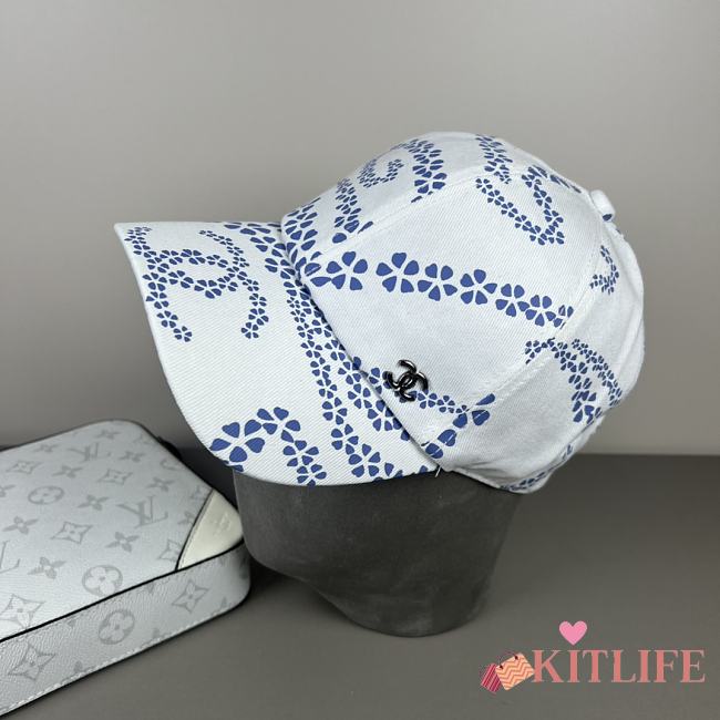 Kitlife Chanel Printed Denim Baseball Cap in White - 1