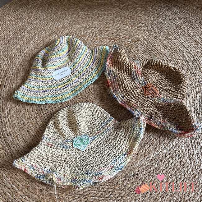 Kitlife Louis Vuitton 2025 Rainbow Straw Bucket Hat in Green / Beige / Brown - 1
