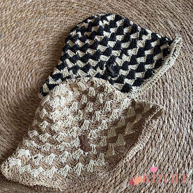 Kitlife Saint Laurent 2025 Straw Bucket Hat in Black / Beige - 1
