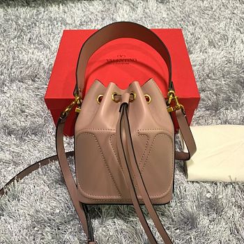 Kitlife Valentino VLogo Signature Walk Beige Calfskin Bucket Bag 15x20x10cm