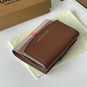 Kitlife Burberry Luna Brown Grained Leather House Check Canvas Coin Pouch Snap Wallet 11x9x2.5cm - 6
